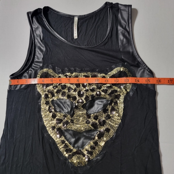 💚 Manito Womens Tank Top Leopard Face In Sequins Size Small - Picture 5 of 7